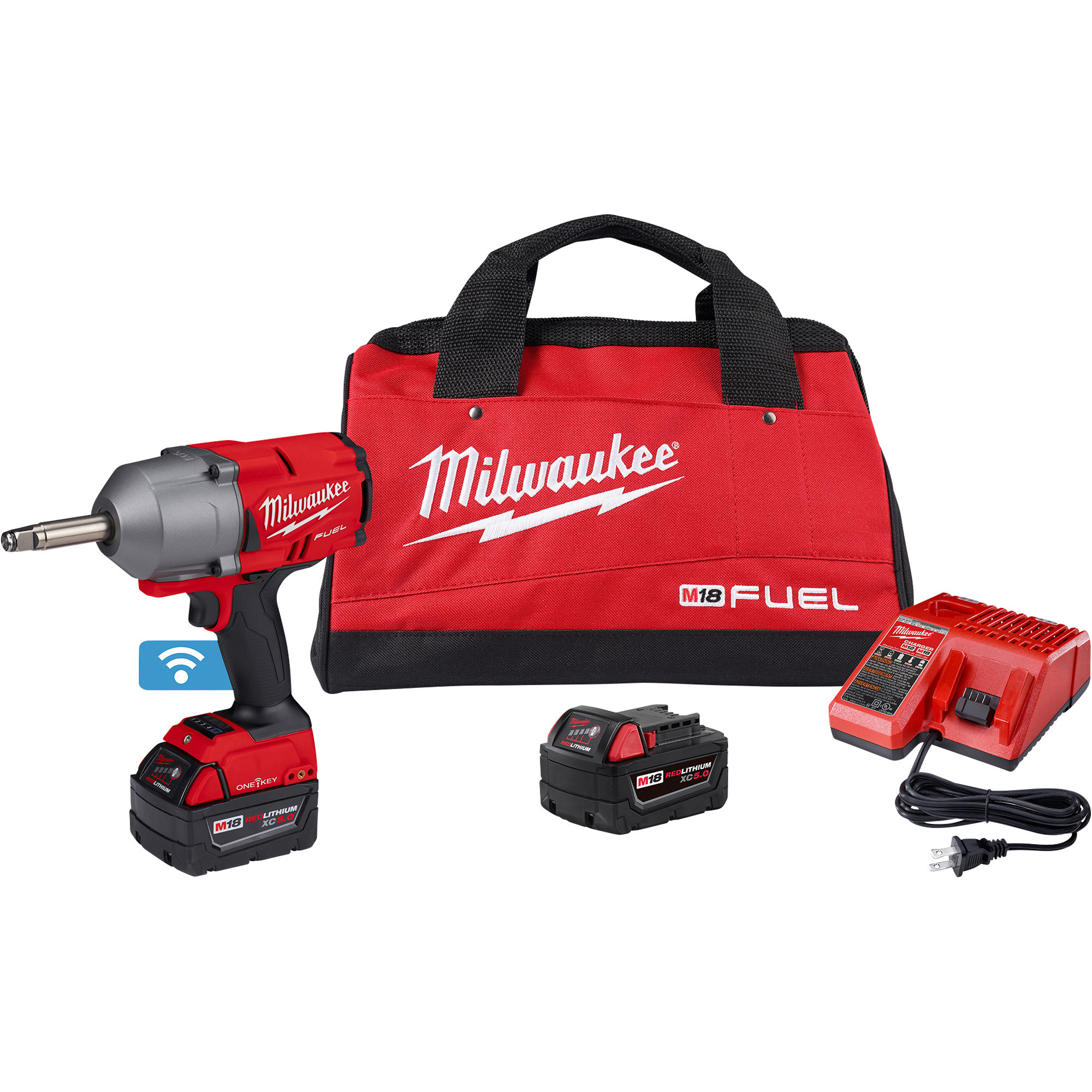 Milwaukee M18 FUEL Cordless Ext. Anvil Controlled Torque Impact Wrench Kit with ONE-KEY, 1/2in. Drive, 1100 Ft./Lbs. Torque, 2 Batteries, Model# 2769-22R